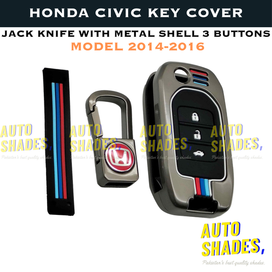 Honda Civic Key Cover Jack Knife With Metal Shell 3 Buttons - Model 2014-2016