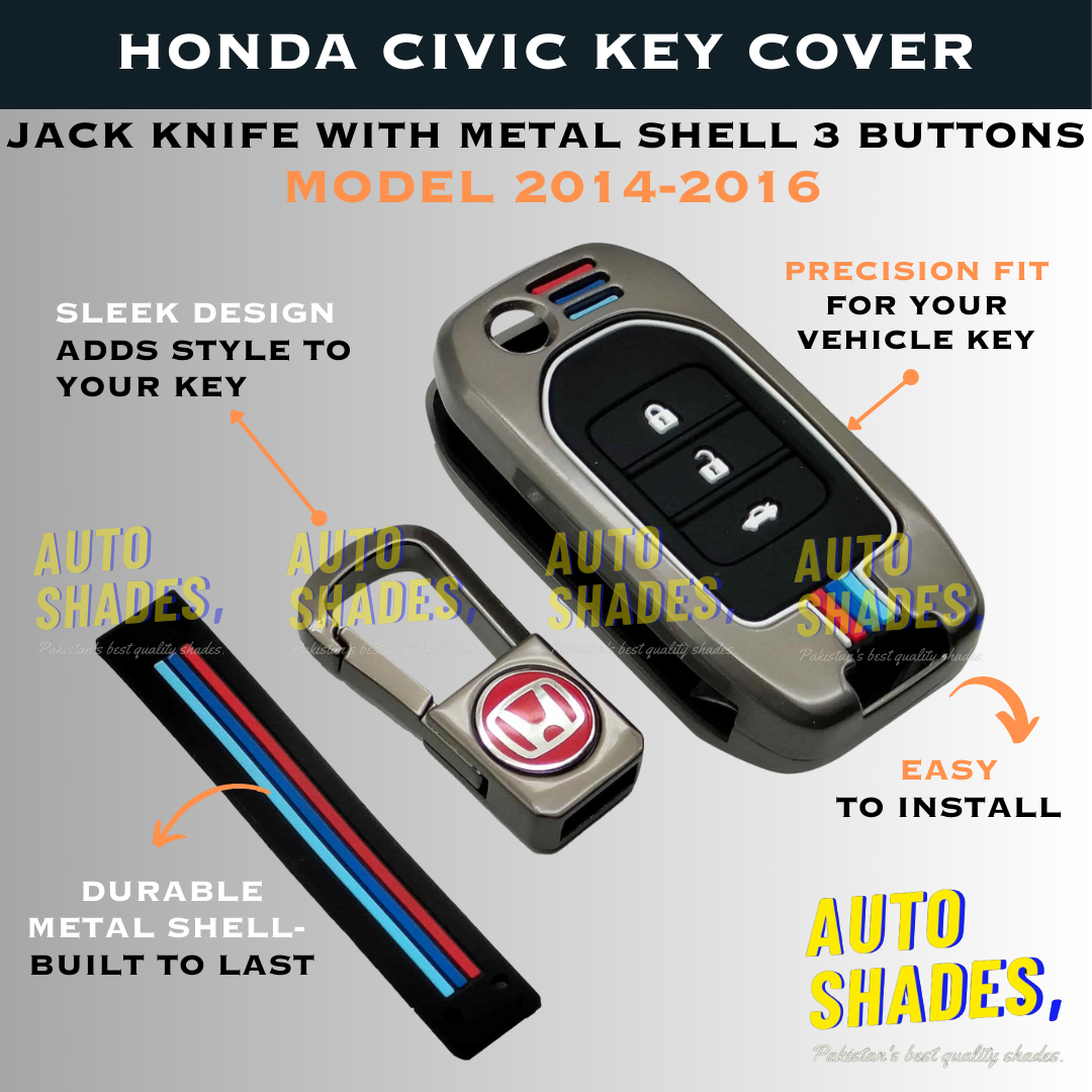 Honda Civic Key Cover Jack Knife With Metal Shell 3 Buttons - Model 2014-2016