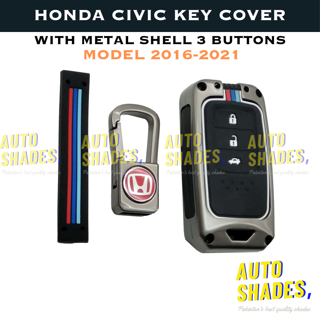 Honda Civic Key Cover With Metal Shell 3 Button - Model 2016-2021