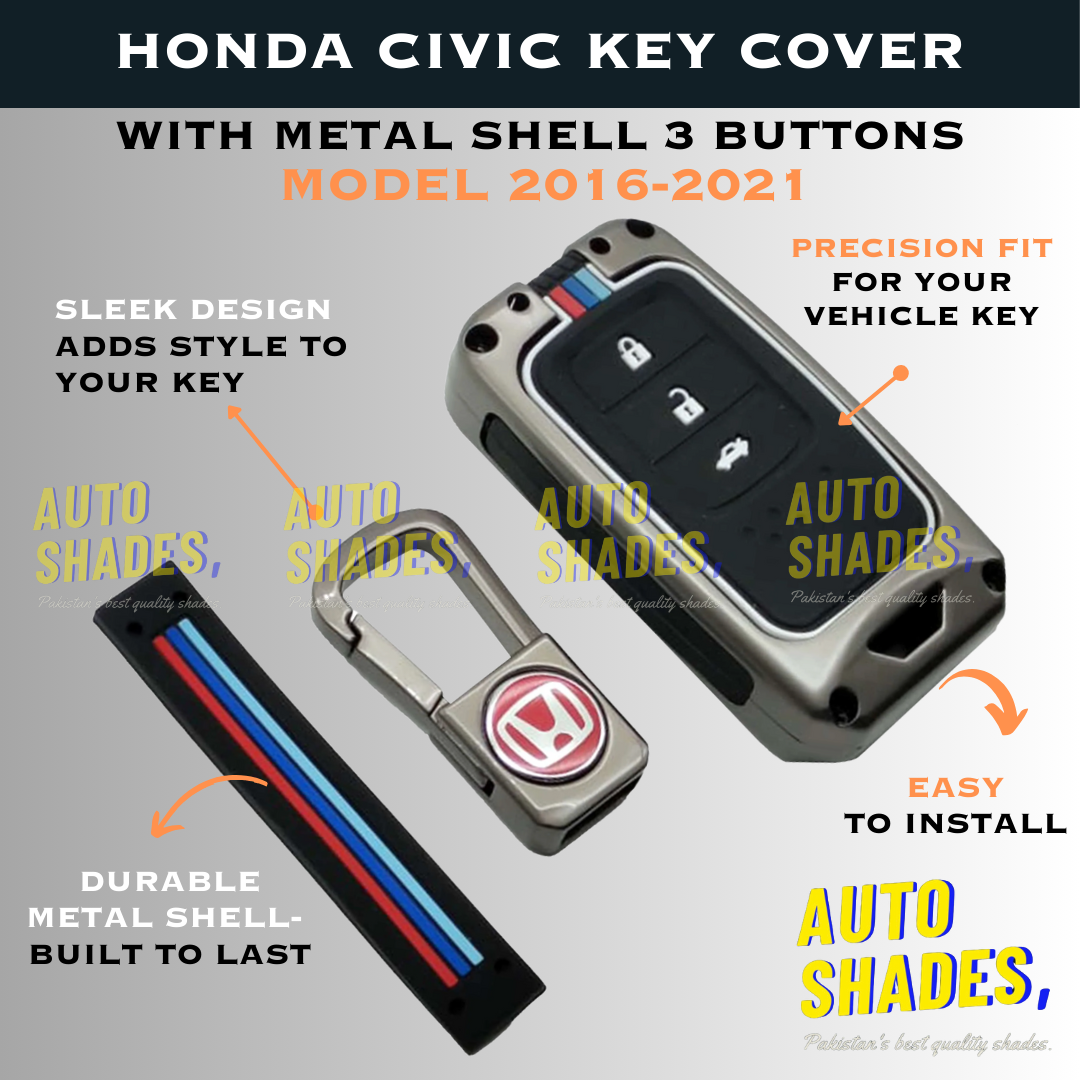 Honda Civic Key Cover With Metal Shell 3 Button - Model 2016-2021