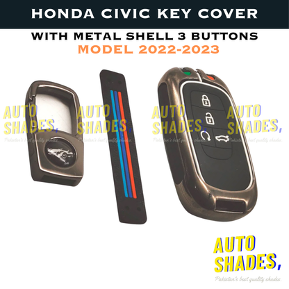 Honda Civic Key Cover With Metal Shell 3 Button - Model 2022-2023