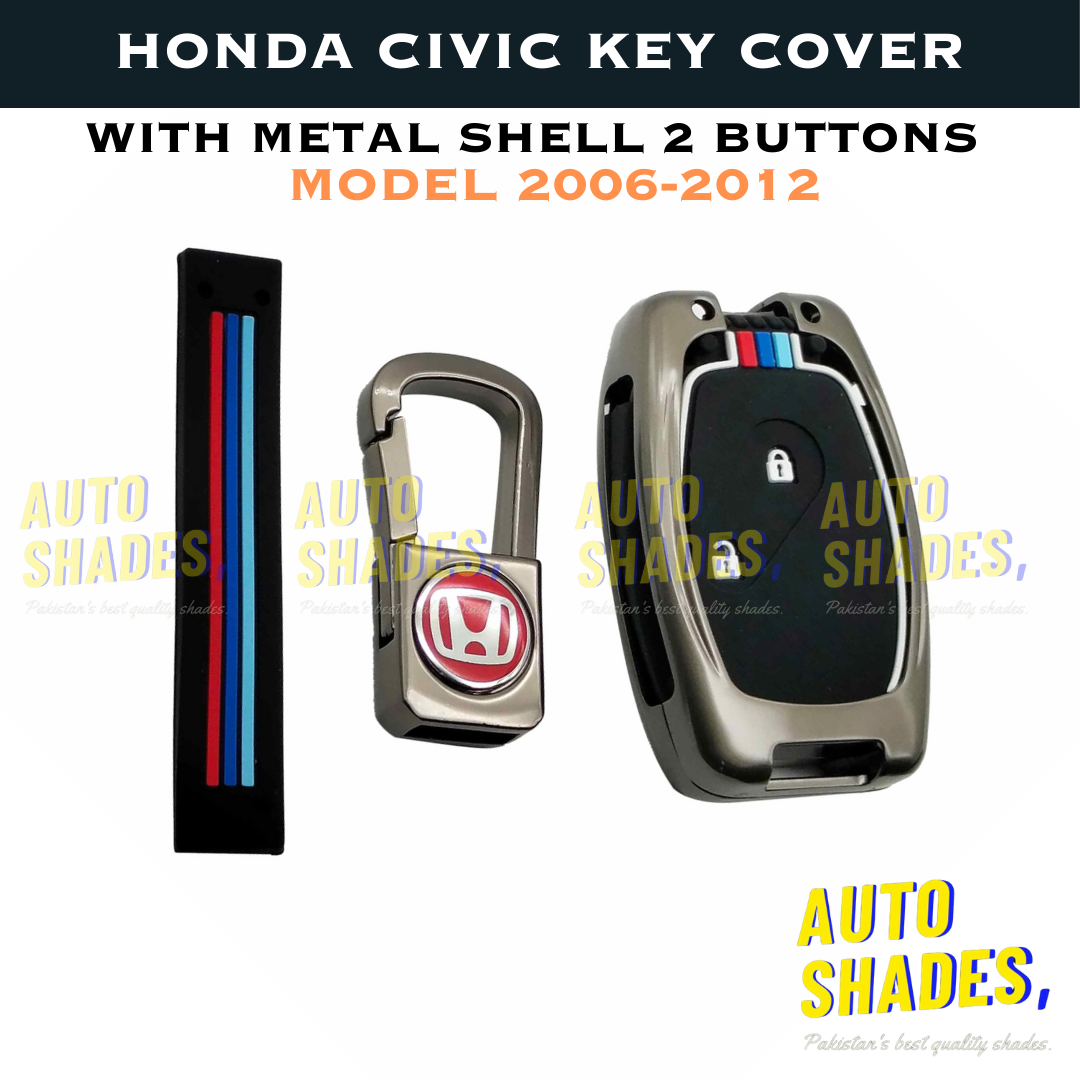 Honda Civic Key Cover With Metal Shell 2 Buttons - Model 2006-2012