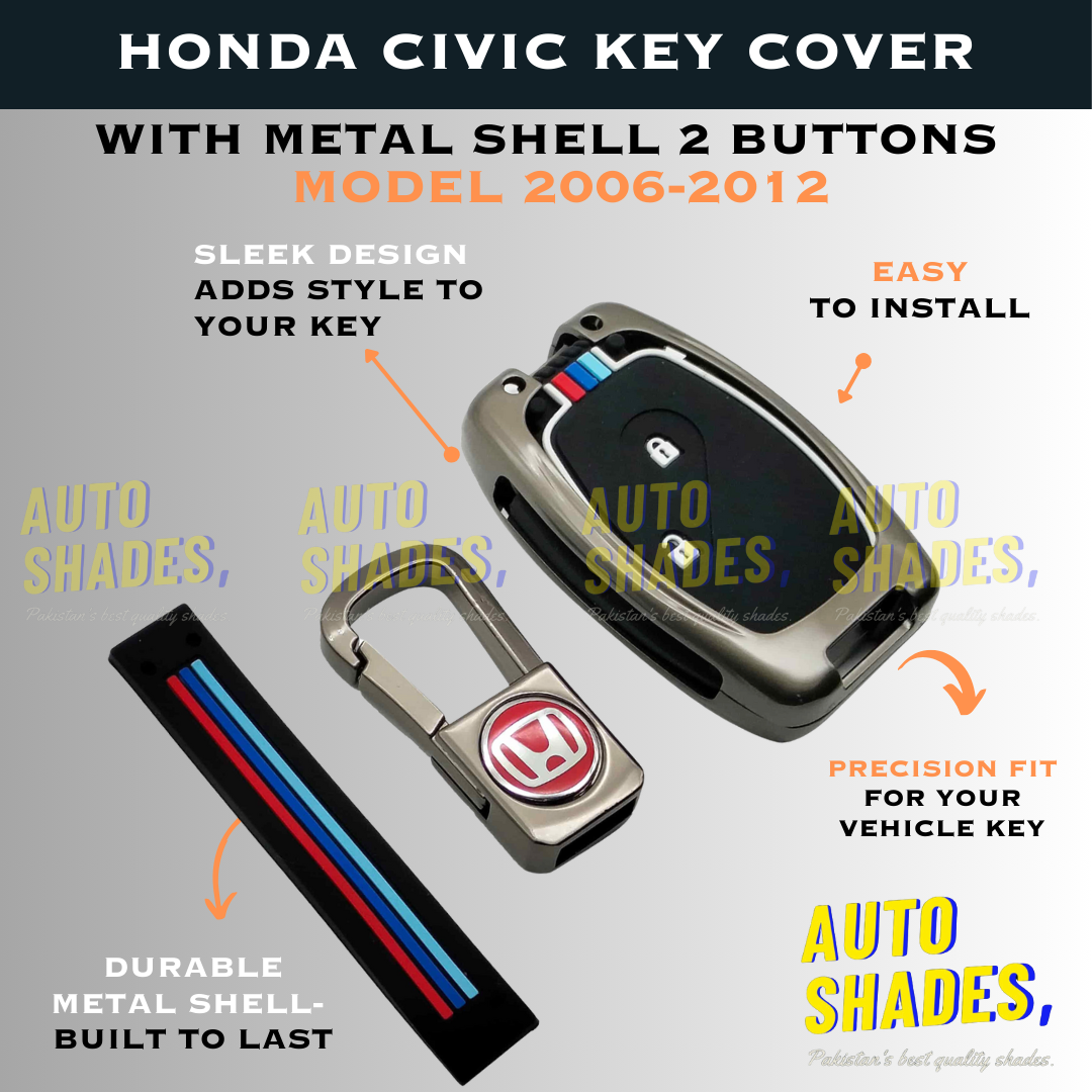 Honda Civic Key Cover With Metal Shell 2 Buttons - Model 2006-2012