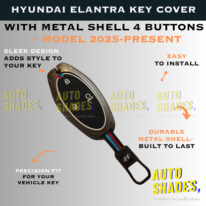 Hyundai Elantra Key Cover With Metal Shell 4 Buttons - Model 2025-Present