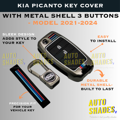 Kia Picanto Key Cover With Metal Shell 3 Buttons - Model 2021-2024