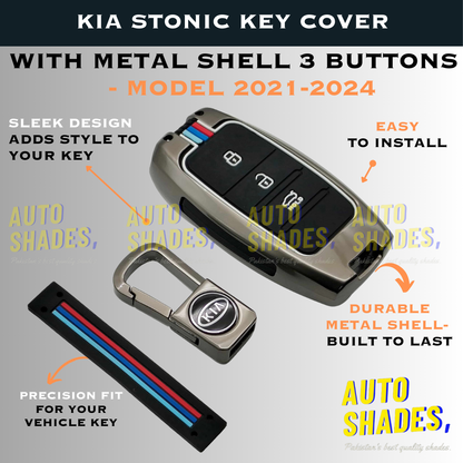 Kia Stonic Key Cover With Metal Shell 3 Buttons - Model 2021-2024