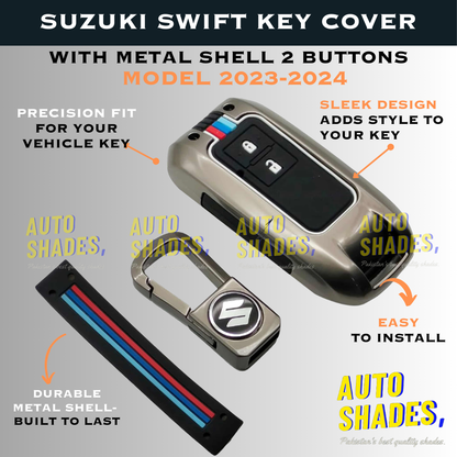 Suzuki Swift Key Cover With Metal Shell 2 Button - Model 2023-2024