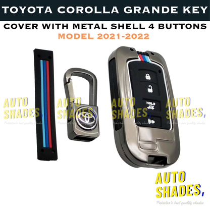 Toyota Corolla Grande Key Cover With Metal Shell 4 Buttons - Model 2021-2022