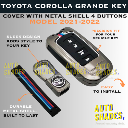 Toyota Corolla Grande Key Cover With Metal Shell 4 Buttons - Model 2021-2022