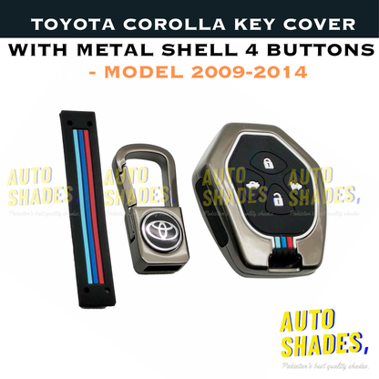 Toyota Corolla Key cover With Metal Shell 4 Buttons - Model 2009-2014