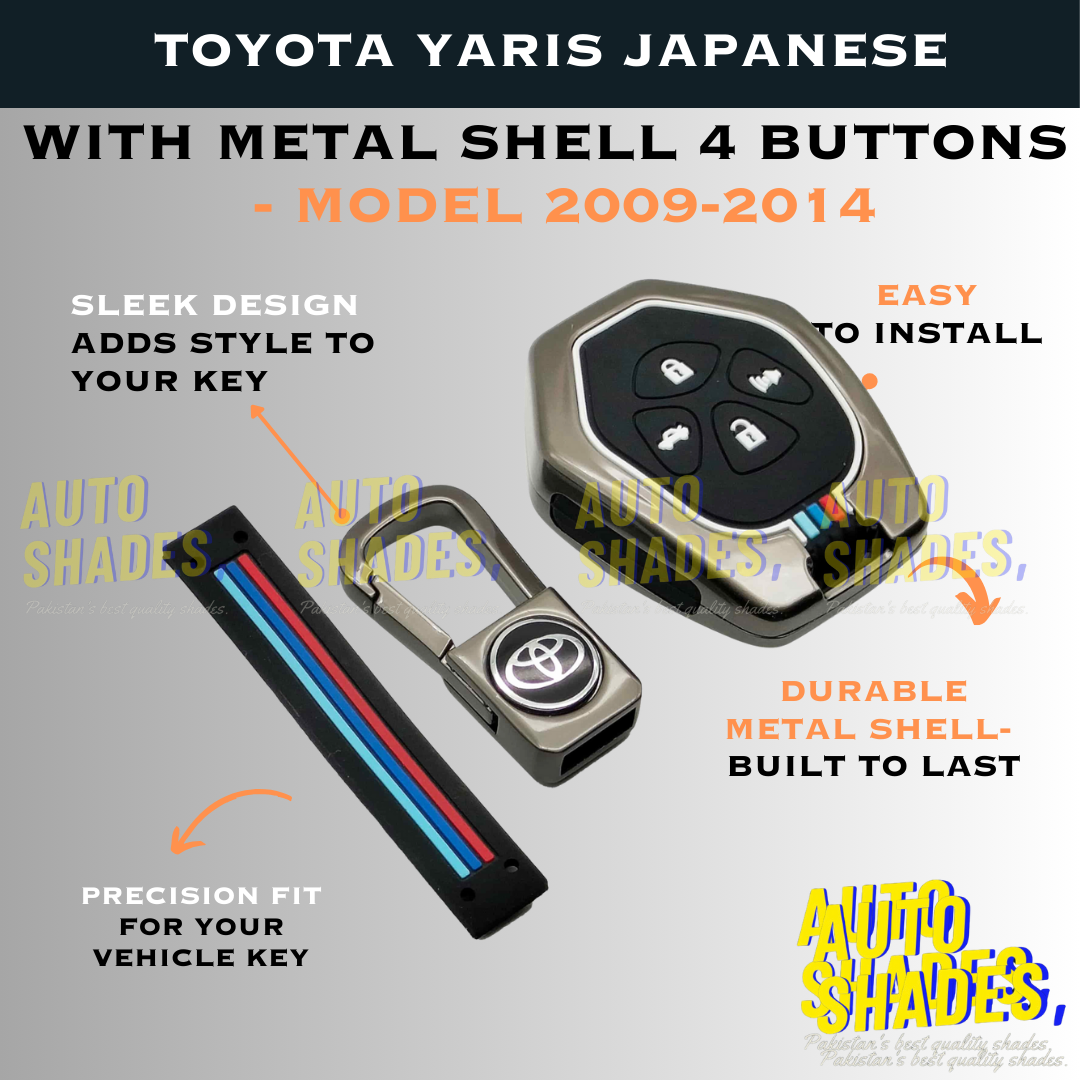 Toyota Corolla Key cover With Metal Shell 4 Buttons - Model 2009-2014